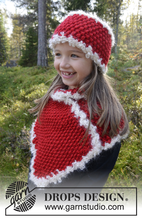 Santa's Little Helper / DROPS Extra 0-1004 - Tour de cou et bandeau tricotés pour enfant en DROPS Snow, au point de riz, avec bordure au crochet. Du 3 au 12 ans. Thème: Noël.