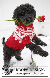 Valentino / DROPS Extra 0-1010 - Knitted DROPS dog's Christmas jumper for valentine with hearts in ”Karisma”. Size XS - L.