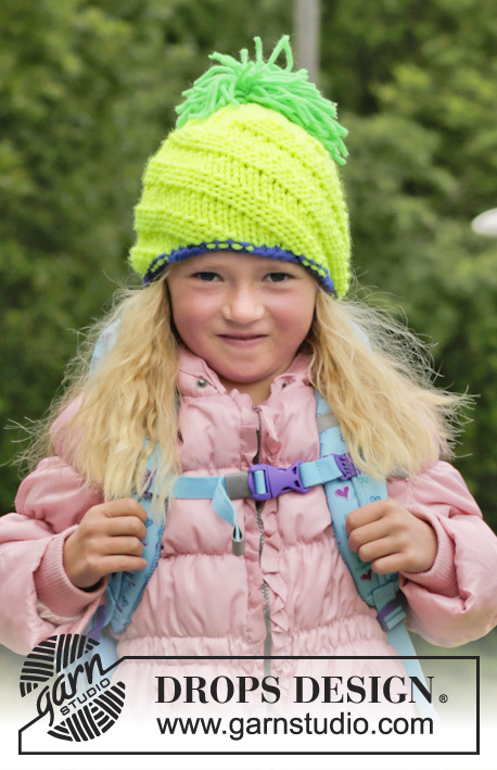 Citrus Cupcake / DROPS Extra 0-1026 - Knitted DROPS hat with spiral pattern in Peak or Snow.