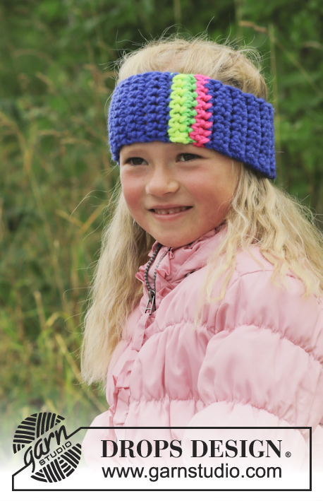 Fin with Stripes / DROPS Extra 0-1029 - Crochet DROPS head band with stripes in Peak or Snow.