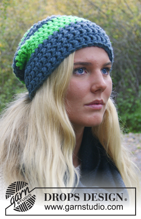 Stina / DROPS Extra 0-1042 - Crochet DROPS hat with trebles in Peak or Snow.