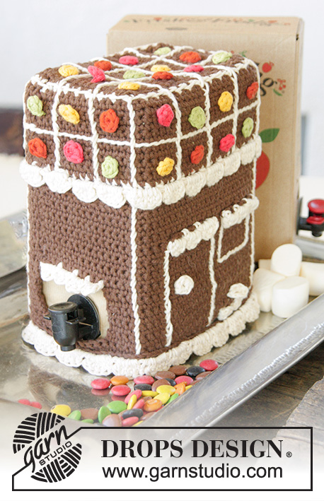 A Toast to Christmas! / DROPS Extra 0-1046 - Crochet gingerbread house wine box cover in DROPS Paris. Theme Christmas