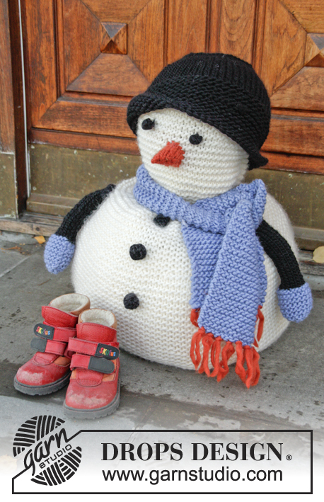 Frank / DROPS Extra 0-1056 - Natal DROPS : Boneco de neve DROPS com cachecol e gorro, em Snow.