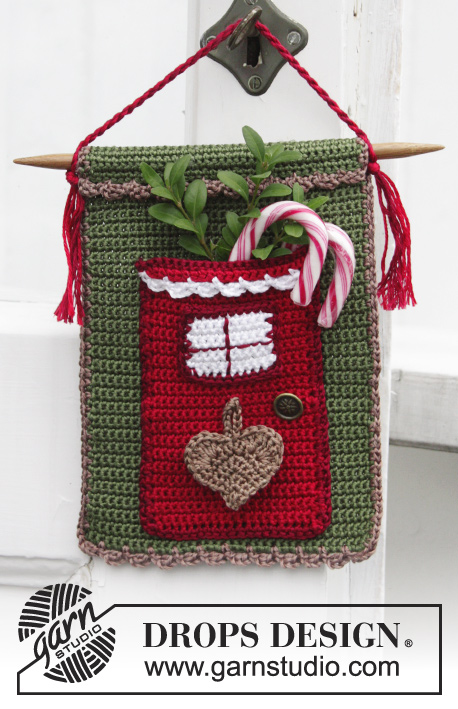 Christmas Treat / DROPS Extra 0-1070 - DROPS Jul: Hæklet kalenderdør med lomme i ”Cotton Viscose”