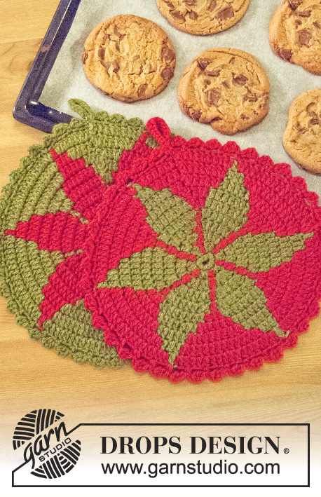 Santa's Recipe / DROPS Extra 0-1071 - DROPS Christmas: Crochet DROPS pot holder in ”Lima” with star pattern.