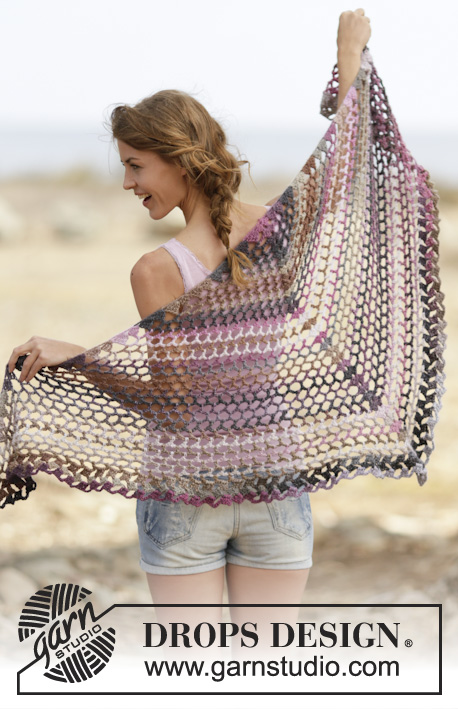 Butterfly Summer / DROPS Extra 0-1086 - Crochet DROPS shawl with lace pattern in ”Big Delight”.