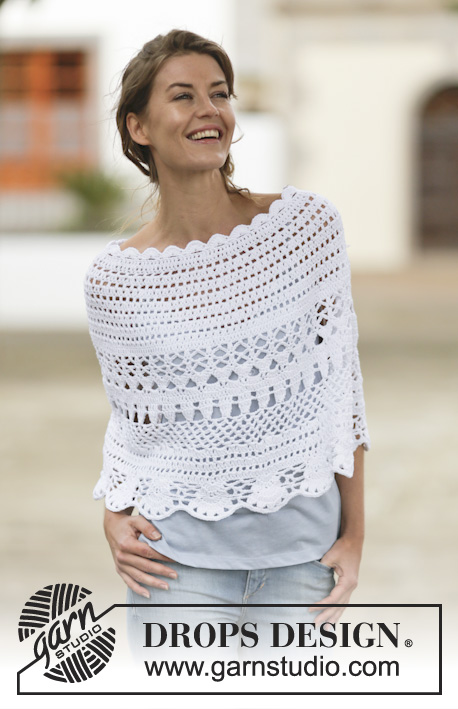 Bon Vivant / DROPS Extra 0-1105 - Crochet DROPS poncho with lace pattern in ”Belle”. The piece is worked top down. Size: S - XXXL.