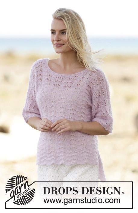Summer's Caress / DROPS Extra 0-1115 - Knitted DROPS jumper with wave pattern and vent in 2 strands ”Kid-Silk”. Size S-XXXL.