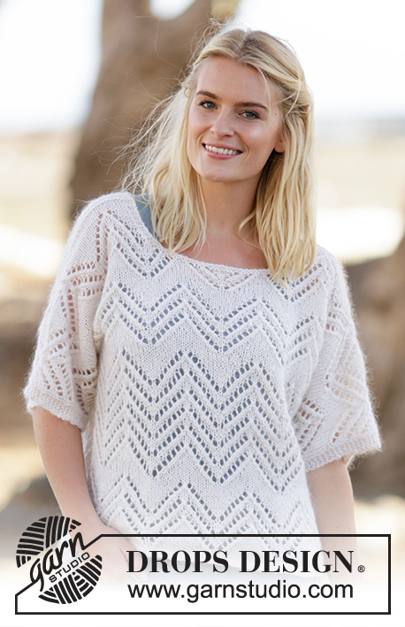 Always Ethereal / DROPS Extra 0-1119 - Knitted DROPS jumper with lace pattern in ”Alpaca” and ”Kid-Silk”. Size: S - XXXL.