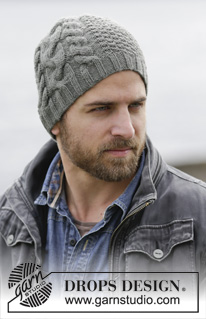 Finnley's Hat / DROPS Extra 0-1133 - Knitted DROPS hat for men with cables and texture in ”Lima”.