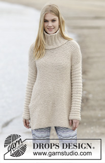 Lazy Days / DROPS Extra 0-1139 - Knitted DROPS jumper in garter st with vent and detachable collar with rib in 1 thread Cloud or 2 threads Air. Size: S - XXXL.