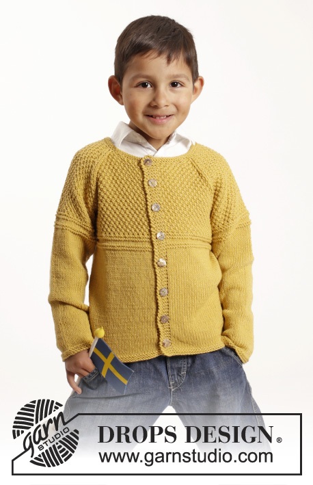 Clever Clark Cardigan / DROPS Extra 0-1143 - Strikket DROPS jakke i ”Cotton Merino” med raglan og strukturmønster. Str 1 - 10 år til barn og baby