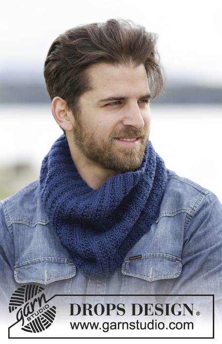 King Cove / DROPS Extra 0-1157 - Men's neckwarmer, knitted in DROPS Karisma with texture and rib.