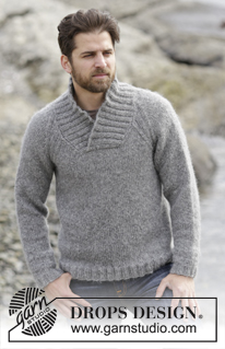 Aberdeen / DROPS Extra 0-1159 - Men's knitted jumper in DROPS Air, with raglan and shawl collar. Size: S - XXXL.