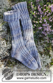 River Socks / DROPS Extra 0-1162 - Strikkede DROPS sokker til herre i 2 tråder ”Fabel” med vrbord. Str 38 - 46
