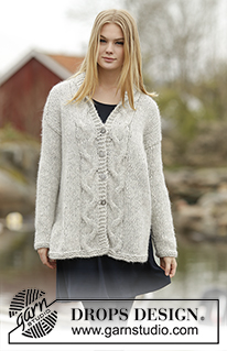 Winter Sparkle Cardigan / DROPS Extra 0-1188 - Knitted DROPS jacket with cables in 1 thread Cloud or 2 thread Air Size: S - XXXL.