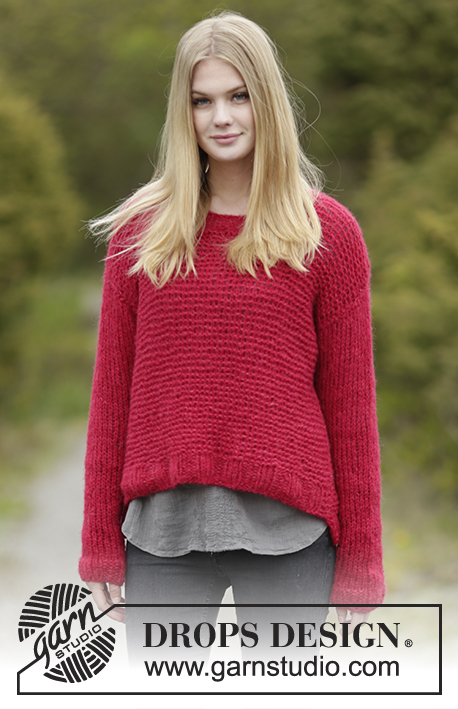 Merry and Bright / DROPS Extra 0-1191 - Knitted DROPS jumper in garter st and stockinette st in Melody. Size S-XXXL.