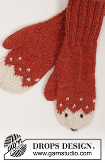 Miss Fox / DROPS Extra 0-1217 - Set consists of: Knitted DROPS mittens, hat and socks with fox pattern in “Alpaca”. SIZE 0 months - 14 years.