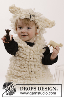 Counting Sheep / DROPS Extra 0-1224 - DROPS Karneval: Das Set umfasst: Gestrickte Schaf - Weste und Schaf - Stirnband für Kinder in DROPS Snow und DROPS Nepal mit Strickschlaufen. Größe 2 - 6 Jahre.