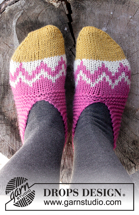 Easter Parade / DROPS Extra 0-1247 - DROPS Easter: Knitted DROPS slippers with Nordic pattern worked from toe up in ”Nepal”. Size 35 - 42