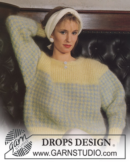DROPS Extra 0-126 - DROPS sweater i Vienna med pepitatern og ribstrikket bærestykke 