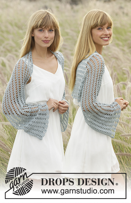 Dancing Damsel / DROPS Extra 0-1278 - Crochet DROPS shoulder piece with fan pattern in ”Lace”. Size S- XXXL