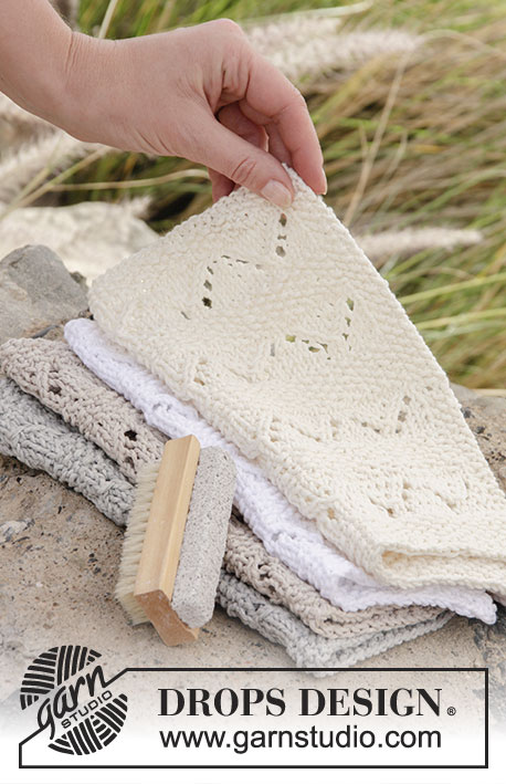Shades of Sand / DROPS Extra 0-1303 - Knitted DROPS cloths in moss st with lace pattern in ”Cotton Light”.