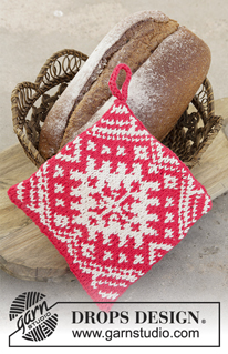 Baking Season / DROPS Extra 0-1330 - Knitted pot holders for Christmas with colour pattern in DROPS Paris.