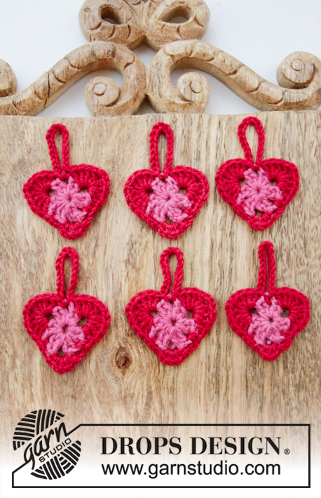 Be Still My Heart / DROPS Extra 0-1359 - Crochet hearts for Valentine in DROPS BabyMerino.