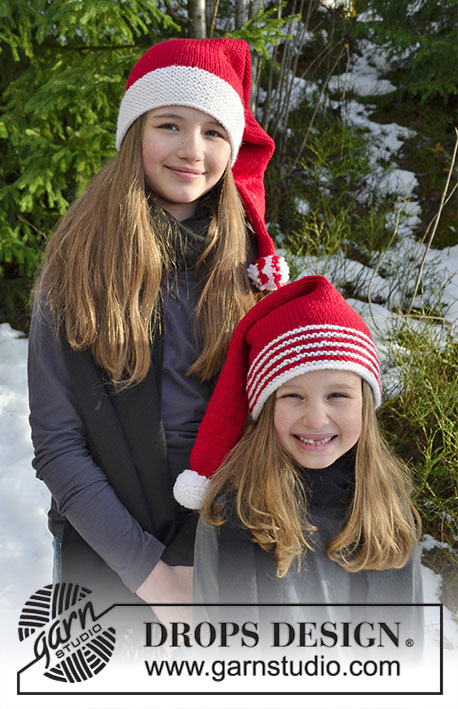 Sweet Carolers / DROPS Extra 0-1395 - DROPS Nepal lõngast kootud triibulise või valge äärega päkapiku müts lastele jõuludeks