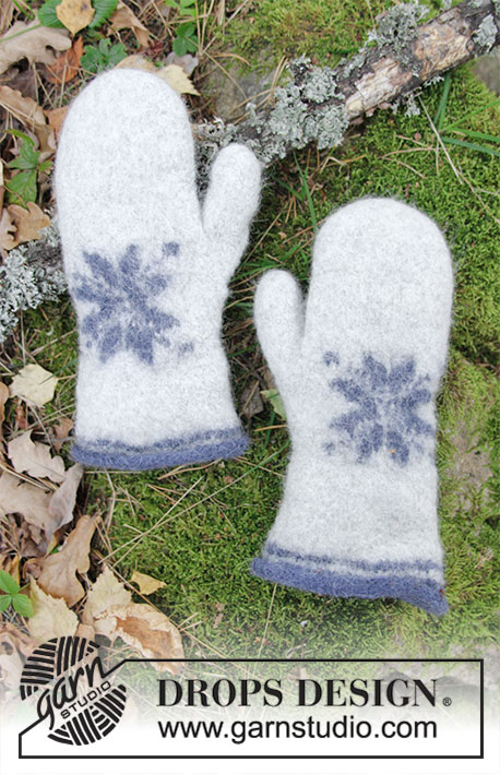 Icy Paws / DROPS Extra 0-1413 - Filcowe rękawiczki z żakardem świątecznym, z włóczki DROPS Lima.