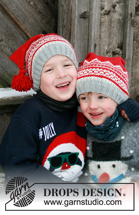 Double Trouble / DROPS Extra 0-1428 - Dětská čepice s norským vzorem a střapcem pletená z příze DROPS Merino Extra Fine. Velikost 2 – 12 let. Motiv: Vánoce.