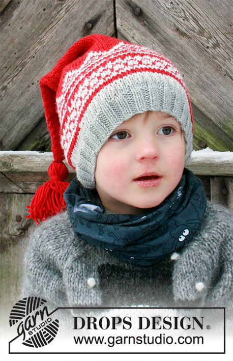 Double Trouble / DROPS Extra 0-1428 - DROPS Merino Extra Fine lõngast kootud Norra mustriga ja tutiga laste müts / päkapikumüts jõuludeks 2-12 aastasele
