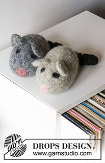 Woolly Mice / DROPS Extra 0-1503 - Filcowa zabawka myszka dla kota, na drutach, z włóczki DROPS Snow.