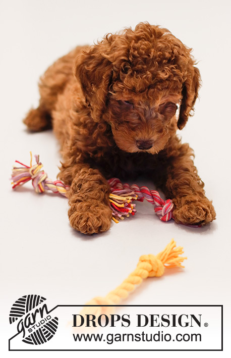 Drag & Pull / DROPS Extra 0-1528 - Pleciona zabawka dla psa, z supłami, z włóczki DROPS Paris.