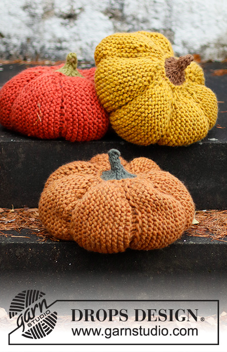 Hello Cinderella / DROPS Extra 0-1540 - Knitted pumpkin pillow in 2 strands DROPS Snow. Theme: Halloween.