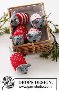Christmas Mice / DROPS Extra 0-1548 - Gestrickte Maus als Weihnachtsschmuck mit nordischem Muster und Streifen in DROPS Fabel. Thema: Weihnachten.