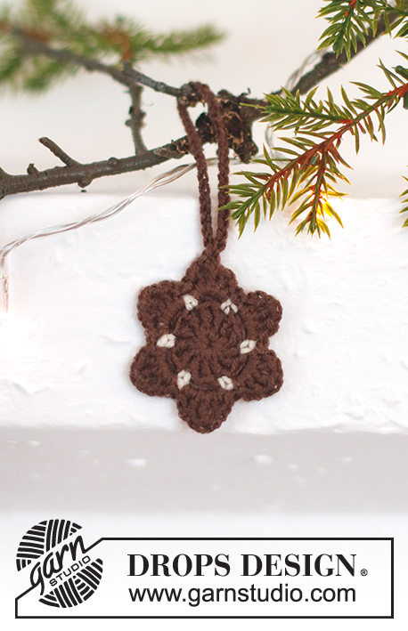 Gingerbread Stars / DROPS Extra 0-1554 - Estrella de pan de jengibre a ganchillo en DROPS BabyMerino. Tema: Navidad