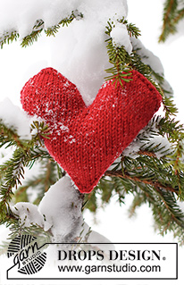 Winter's Love / DROPS Extra 0-1556 - Srdíčko - ozdoba pletená z příze DROPS Merino Extra Fine. Motiv: Vánoce.