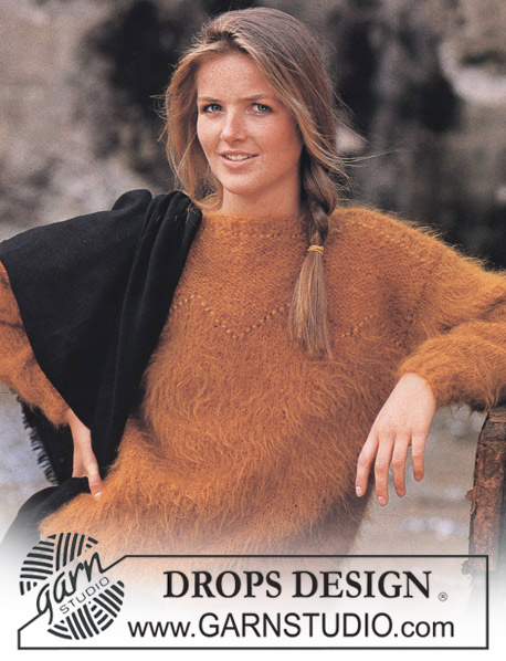 DROPS Extra 0-156 - Strikket genser i DROPS 100% Mohair Bouclé Gratté  , med båthals og sikk-sakk mønster.  Størrelse  Medium. Tema: Løsmønstre-1

