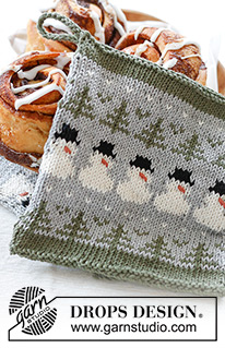 Snowman Time Potholders / DROPS Extra 0-1575 - Łapki/rękawice kuchenne z żakardem norweskim w Mikołaje i choinki, z włóczki DROPS Cotton Light. Temat: Boże Narodzenie.