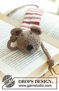 Library Mouse / DROPS Extra 0-1576 - Marque-page souris tricoté avec rayures en DROPS Alpaca. Thème: Noël.