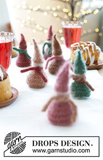 Breakfast Elves / DROPS Extra 0-1579 - Elfy na drutach, przerabiane 2 nitkami włóczki DROPS Kid-Silk. Przerabiane od dołu do góry, z czapką i szalikiem. Temat: Boże Narodzenie.