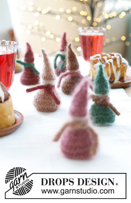 Breakfast Elves / DROPS Extra 0-1579 - Gnomos de Natal tricotados com 2 fios DROPS Kid-Silk. Tricotam-se de cima para baixo, com gorro e cachecol. Tema: Natal.