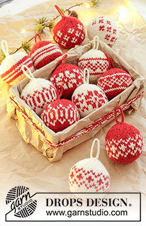 New Traditions / DROPS Extra 0-1601 - Boules de Noël tricotées en DROPS Lima. Se tricotent en rond,  de bas en haut, avec jacquard nordique. Thème: Noël.