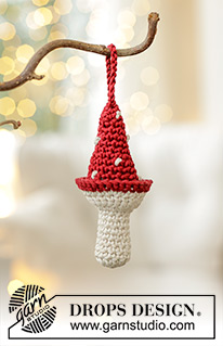 Lucky Mushrooms / DROPS Extra 0-1610 - Cogumelo de Natal crochetado em DROPS Muskat. Tema: Natal.