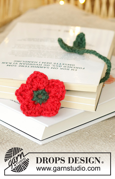 Flower Quotes / DROPS Extra 0-1618 - Crocheted flower book-mark in DROPS Nepal. Theme: Christmas.