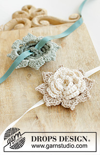 Flower Favors / DROPS Extra 0-1619 - Crocheted decorative flower in DROPS Muskat. Theme: Christmas.