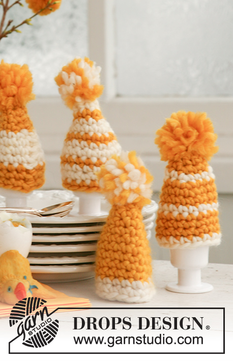 Egg Hats / DROPS Extra 0-505 - Capa para ovos da Páscoa DROPS em croché em « Snow » com pompom