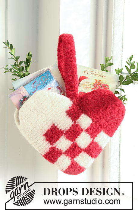 Danish Heart / DROPS Extra 0-516 - Cesto Coração de Natal DROPS em “Snow” 